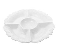 Veemoon Piatto in Ceramica Europeo Inciso Scomparti Vassoio Diviso per Frutta e Snack Portata Multiuso per Dessert e Conservazione Design Elegante Bianco per Casa e Ristorante