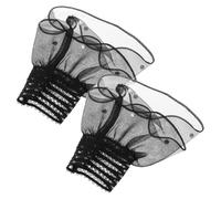 Veemoon Polsini da Polso Decorativi in Chiffon Dettagli a Fiori, Maniche Finte Leggere e Rifiniture a Pizzo per Feste, Halloween e Moda Lolita, Confezione da 1 Paio, Colore Nero Perline