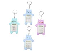Veemoon Portachiavi Calcolatrice Piccola a Forma di Orso 4pezzi in Plastico Display Lcd Mini Calcolatrice Portatile Facile da Trasportare per Studenti Colore Casuale