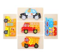 Veemoon Puzzle 3d in Legno per Piccoli, Set Educativo di 5 Pezzi Veicoli dei Cartoni Animati, Gioco Rompicapo Didattico per Stimolare Abilità Cognitive e Coordinazione Occhio-mano