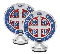 Veemoon San Benedetto Statua 2 Pezzi Da Ufficio Cattolico Crocifisso Croce Con Supporto Statua Religiosa Statua Battesimo Favore Per La Casa Ufficio Chiesa Argento