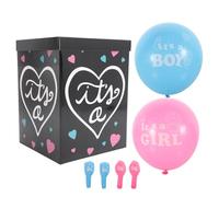 Veemoon Scatola per Rivelare Genere del Nascituro in Carta e Plastica Palloncini Blu e Rosa, Set Decorazioni Shower per Festa di Compleanno e Annuncio, Dimensioni 30x30x40 Cm, Colore