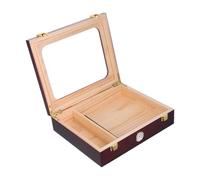 Veemoon Scatola Sigari in Legno Naturale con Coperchio Ribalta e Vetro Trasparente Umidificatore e Igrometro Integrati Divisorio per Conservazione e Umidificazione Portatile per Viaggi e