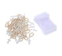 Veemoon Set 40 Braccialetti Rosari con Ciondolo a Croce in Legno, Bomboniere Battesimo e Comunione con Sacchetti a Rete, Gioielli Cattolici per Feste e Shower