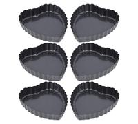 Veemoon Set 6 Pezzi Stampi per Crostata a Forma di Cuore in Acciaio al Carbonio Nero con Rivestimento Antiaderente e Fondo Rimovibile, Design Elegante a Onde per Occasioni Speciali