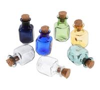 Veemoon Set 7 Mini Bottiglie Vetro Trasparente Tappo Sughero, Barattoli Decorativi Quadrati per Bomboniere, Contenitori Stoccaggio e Feste, Accessori Fai da Te per Colore Colore Casuale