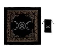 Veemoon Set Completo per Divinazione con Sacchetto e Tovaglia Nero Resistente e Decorativo per Carte Tarocchi, per Altare e Rituali