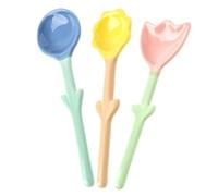 Veemoon Set da 3 Cucchiai da Dessert in Ceramica a Forma di Fiore, Piccolo Cucchiaio da Minestra a Manico Corto, Stoviglie la Casa per Dolci e Bevande