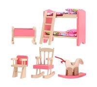 Veemoon Set di mobili in miniatura per casa delle bambole in legno, letto a castello con scale, mini cavallo a dondolo, sedia, sedie a dondolo, culla, scala 1:12, piccola decorazione per camere da