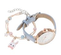 Veemoon Set Orologio e Braccialetto con Coniglio, Orologio da Polso in Pu Resistente con Quadrante Cartone Animato, Design Facile da Leggere per Ragazze, Regalo Educativo per Studenti