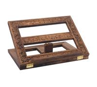 Veemoon Supporto per Bibbia in legno intagliato, supporto regolabile per la | Leggio per libro di preghiere/messale da 13,8"x10", con decorazioni floreali, supporto aperto a mani libere,