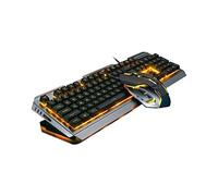 Veemoon Tastiera Meccanica Retroilluminata Usb e Set Di Mouse Da Gioco Ergonomici Tasti Flottanti Ad Alta Elasticità e Retroilluminazione Gialla, Per Gamer e Ufficio