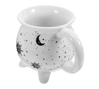 Veemoon Tazza da Caffè in Ceramica Bianca Forma di Calderone, Bocca Larga e Design Unico Elegante, per Ufficio e Caffetteria a Tema Halloween