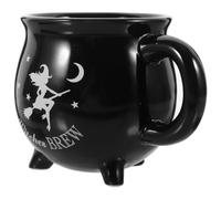 Veemoon Tazza in Ceramica a Forma di Calderone Nero con Manico Grande Versatile, Design Sobrio Semplice e Lucido, Capacità 450ml, per Casa e Ristorante a Tema Halloween