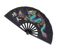 Veemoon Ventaglio Cinese in Plastica Nero per Esibizioni di Taiji e Pratiche di Kung Fu Cerniera Liscia e Design Decorativo per Appassionati di Arti Marziali