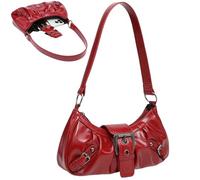 Veesper Borse Rosse per Donne, Borsa a Spalla Rossa in Stile Punk 11 x 3 x 6 Pollici, Borsa Rossa semilunare con Cerniera, Borsa a Tracolla Rossa alla Moda, Borse in Stile Vintage per Donne