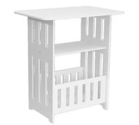 Veesper Tavolo da comodino bianco a 2 livelli con ripiano e cestino, tavolo laterale compatto per camera da letto, soggiorno, bagno, balcone e piccoli spazi