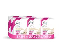 Veet Cera allo zucchero con olii essenziali e profumo di vaniglia, 250 ml di Cera e 12 Strisce Riutilizzabili, 5 Confezioni, Maxi formato