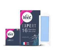 Veet EXPERT - 16 strisce di cera fredda per ascelle, pelli sensibili, finitura perfetta, depilazione a lunga durata