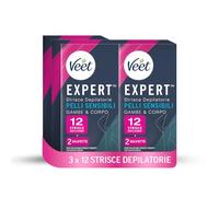 Veet Expert 36 Strisce Depilatorie Gambe e Corpo, Ceretta per Pelli Sensibili con Olio di Mandorla, Dermatologicamente Testate, 3 confezioni da 12 strisce