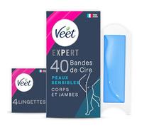 Veet Expert - 40 strisce di cera fredda per corpo e gambe, per pelli sensibili, finitura perfetta, per depilazione a lunga durata