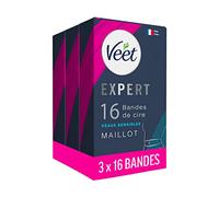 Veet EXPERT - 48 strisce di cera fredda, maglia per pelli sensibili, finitura perfetta, depilazione a lunga durata, confezione da 3 x 16 strisce