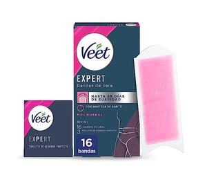 Veet Expert Bande di Cera Fredda Depilazione Inglese, Area Bikini, Burro di Karité, 16 strisce