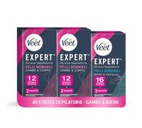 Veet Expert Mix Strisce Depilatorie, Ceretta Gambe e Corpo per Pelli Normali (24 Strisce) e Ceretta Ascelle e Zona Bikini per Pelli Sensibili (16 Strisce) + 7 Salviette Post-Epilazione