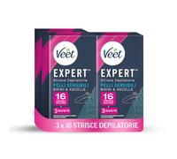 Veet Expert Strisce Depilatorie Ascelle e Zona Bikini, Ceretta per Pelli Sensibili con Olio di Mandorla, Dermatologicamente Testate, 48 Strisce (24x2 Strisce) + 9 Salviette Post-Epilazione