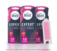 Veet Expert strisce depilatorie Pelli Normali, Per Viso, Dermatologicamente testate, Confezione da 36 con 6 salviette Post Epilazione