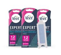 Veet Expert Strisce Depilatorie Viso, Ceretta per Pelli Sensibili con Olio di Mandorla, Dermatologicamente Testate, 36 Strisce (3x12 Strisce) + 6 Salviette Post-Epilazione con Olio D'Argan