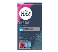 Veet Expert - Strisce di cera per depilazione per ascelle e bikini da donna, adatte per pelli sensibili, 30 strisce con salviettine per finitura olio di argan naturale