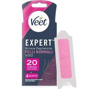 Veet Expert Strisce Depilatorie Viso, Ceretta per Pelli Normali con Burro di Karitè, Dermatologicamente Testate, 20 Strisce (10x2 Strisce) + 4 Salviette Post-Epilazione con Olio D'Argan