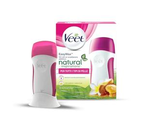 Veet Kit Roll-on Scaldacera Professionale Easy Wax Natural Inspiration, Inclusi Rullo Scaldacera Elettrico, 1 Ricarica di Cera 50ml, 12 Strisce e Salvietta Post-Epilazione, 90% Ingredienti Naturali
