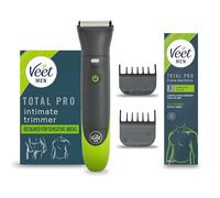 Veet Men Intimate Trimmer TOTAL PROTM, Rasoio elettrico uomo corpo e parti intime, 1 testina per zona intima e corpo e 2 pettini guida, Rifinitura precisa, Cordless + Crema 200 ml Pelli Normali