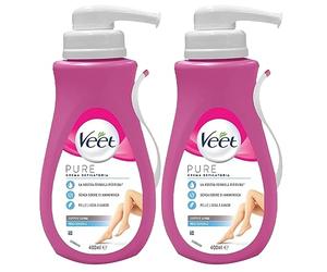 Veet Pure Crema Depilatoria Silk & Fresh Technology per Pelli Sensibili Gambe e Corpo - 2 Flaconi da 400ml