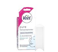 Veet Pure Strisce di cera fredda, adatte per pelli sensibili, applicazione per viso, fino a 28 giorni, pelle liscia, 10 strisce doppie = 20 strisce singole