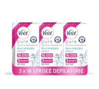 Veet Strisce Depilatorie Ascelle, Ipoallergeniche e Dermatologicamente Testate, 48 strisce (3 confezioni da 16) + Salviette Post-Epilazione Idratanti