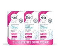 Veet Strisce Depilatorie Gambe e Corpo, Ipoallergeniche e Dermatologicamente Testate, 48 Strisce (3 confezioni da 16 Strisce) + Salviette Post-Epilazione Idratanti