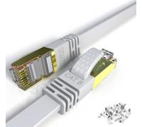 VEEtOP Cavo Ethernet 30 Metri Cat 8 Piatto LAN Rete RJ45 in Oro per Alta velocità 40 Gigabit / 2000 MHz (30m Bianco)