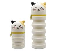 Veftsvy Kawaii Astuccio Scuola, 2 in 1 Astucci Portapenne in Morbido Silicone, Astuccio in Silicone Estensibile, Chiusura con Cerniera, Espandibile Portapenne per Scuola, Uffici (Gatto Maculato)