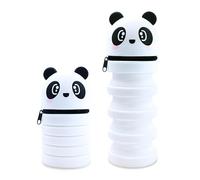 Veftsvy Kawaii Astuccio Scuola, 2 in 1 Astucci Portapenne in Morbido Silicone, Astuccio in Silicone Estensibile, Chiusura con Cerniera, Espandibile Portapenne per Ragazze, Ragazzi (Panda)