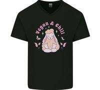 Vegan & Chill Meditazione Yoga Spirituale Maglietta Cotone Uomo V-Neck
