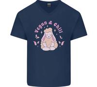 Vegan & Chill Meditazione Yoga Spirituale Maglietta Cotone Uomo V-Neck