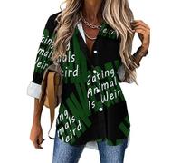Vegan Eating Animals is Weird Camicetta a maniche lunghe da donna con bottoni casual, Stile:, 7XL