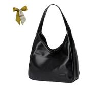 Vegan Leather Trendy Soft Tote Bag,Large Capacity Leather Crossbody Bag,Women Casual Shoulder Handbag,Slouchy Hobo Work Bags (Black)