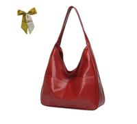 Vegan Leather Trendy Soft Tote Bag,Large Capacity Leather Crossbody Bag,Women Casual Shoulder Handbag,Slouchy Hobo Work Bags (Red)