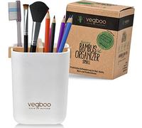 vegboo - Portaspazzolino in bambù e contenitore in fibra di bambù, multifunzionale, per cosmetici, portapenne e accessori da bagno, colore: Bianco