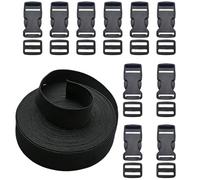 VEGCOO 10 Set Fibbie in Plastica con Fettuccia Nylon 10m e Sgancio Laterale, 20mm Regolabili Plastica Fibbia Cinghia Clip Cintura, Fibbia a Clip Zaino per Zaini, Cucito, Borsoni, Collare per Animali