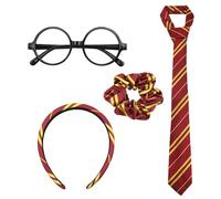 VEGCOO 4 Pezzi Mago Costume Cravatta e Fascia per Capellie Cerchietto per Capelli e Nero Rotondi Occhiali Senza Lenti, Costume Magico Accessori per Halloween Carnevale Feste Cosplay